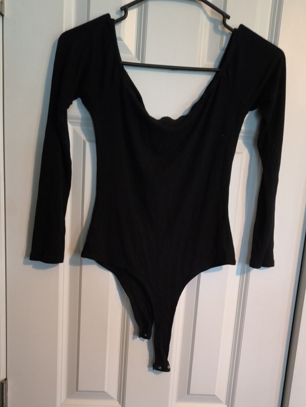 Fashion Nova Black Ribbed Long-Sleeve Button-Front Scoop Bodysuit - Picture 2 of 2